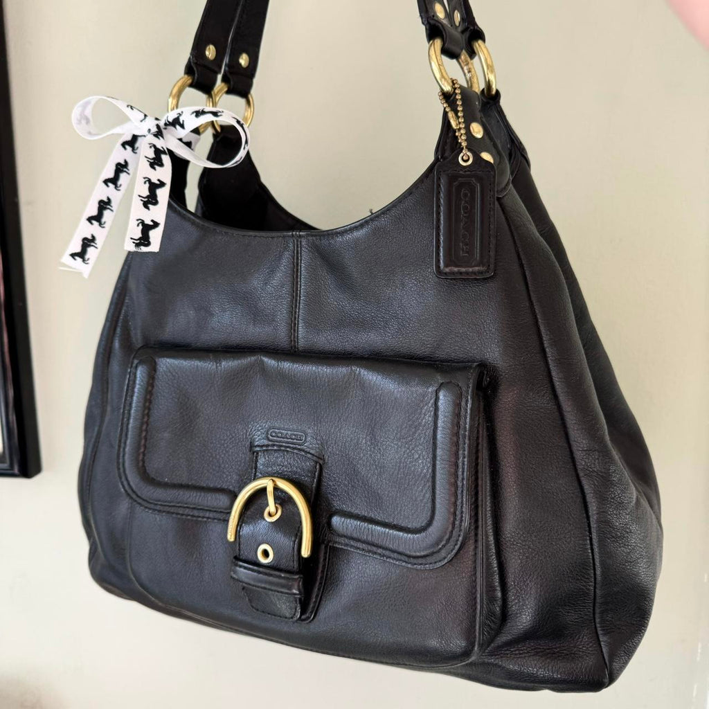 Vintage 90s Coach Campbell black leather shoulder bag!