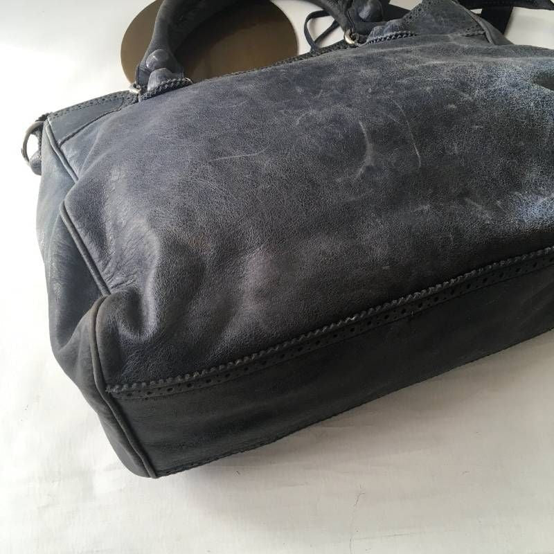BALENCIAGA Giant City Leather Shoulder Bag Black w/Mirror Strap Authentic