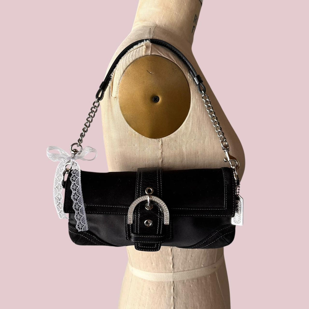 Vintage 2004 Coach rare Madison soho in black satin with Swarovski crystals!
