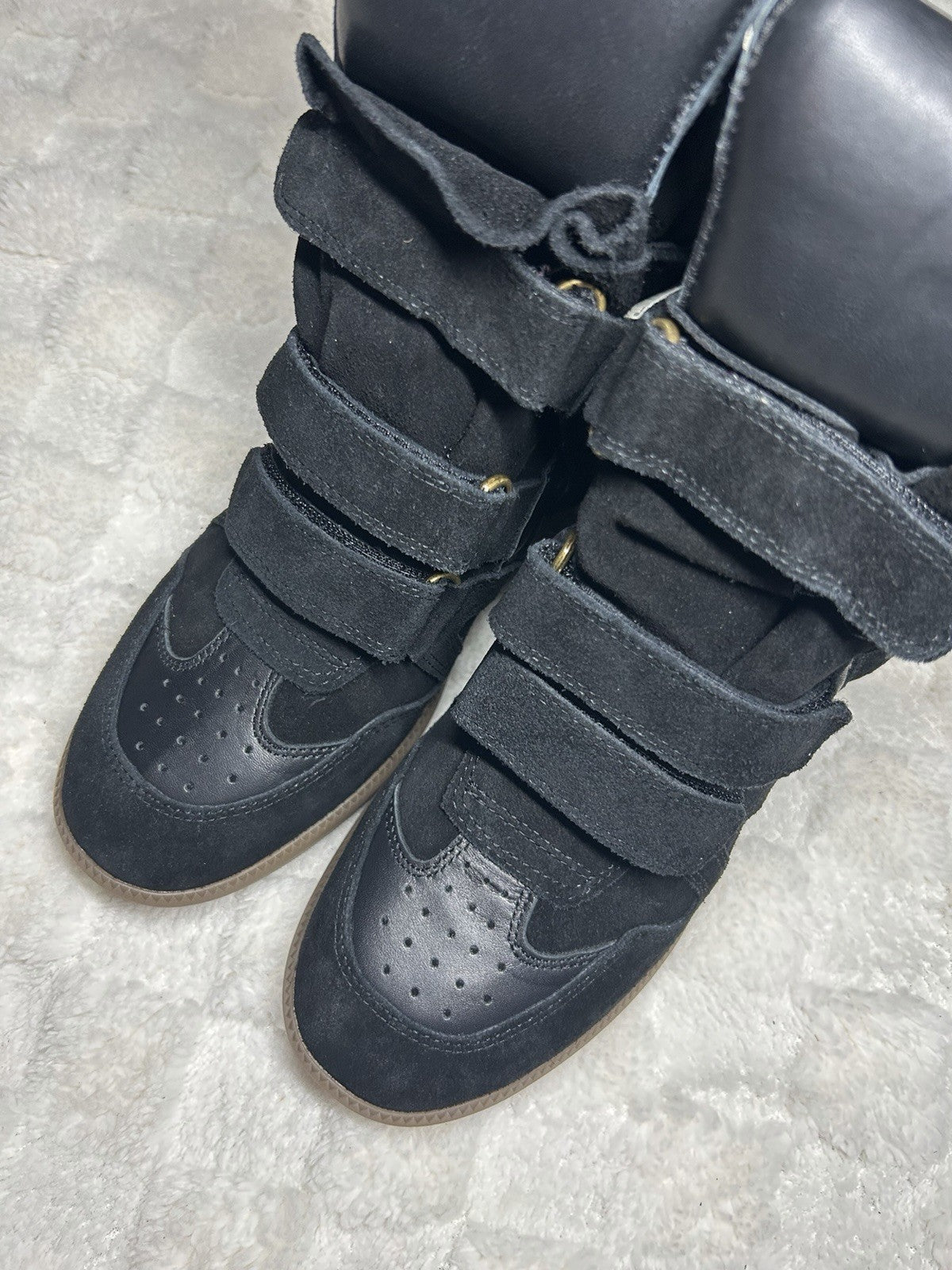 Isabel Marant Bekett Leather Wedge Sneaker Black Size US 7 EU 38