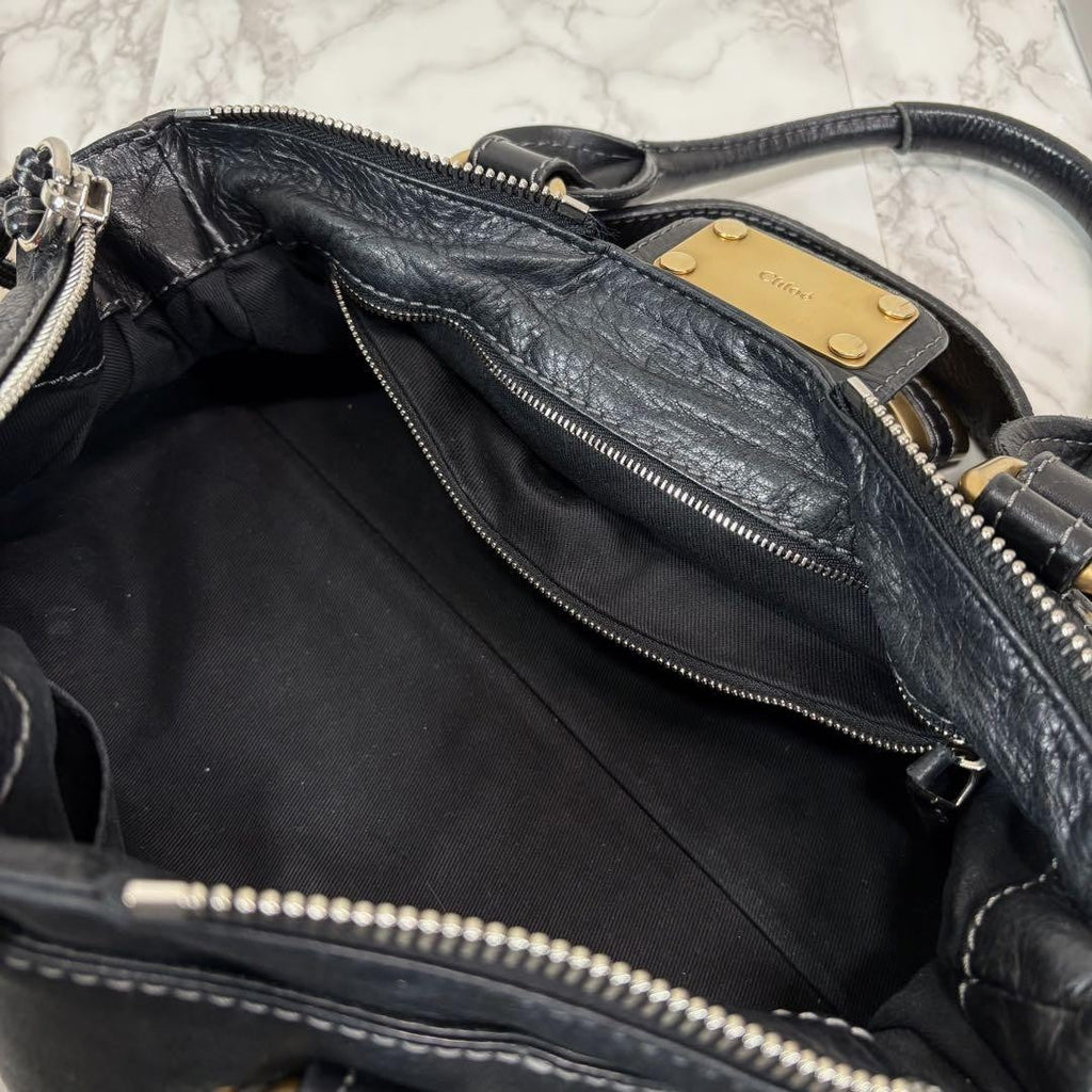 Chloe paddington 2way hand bag shoulder bag leather black padlock key used 32914