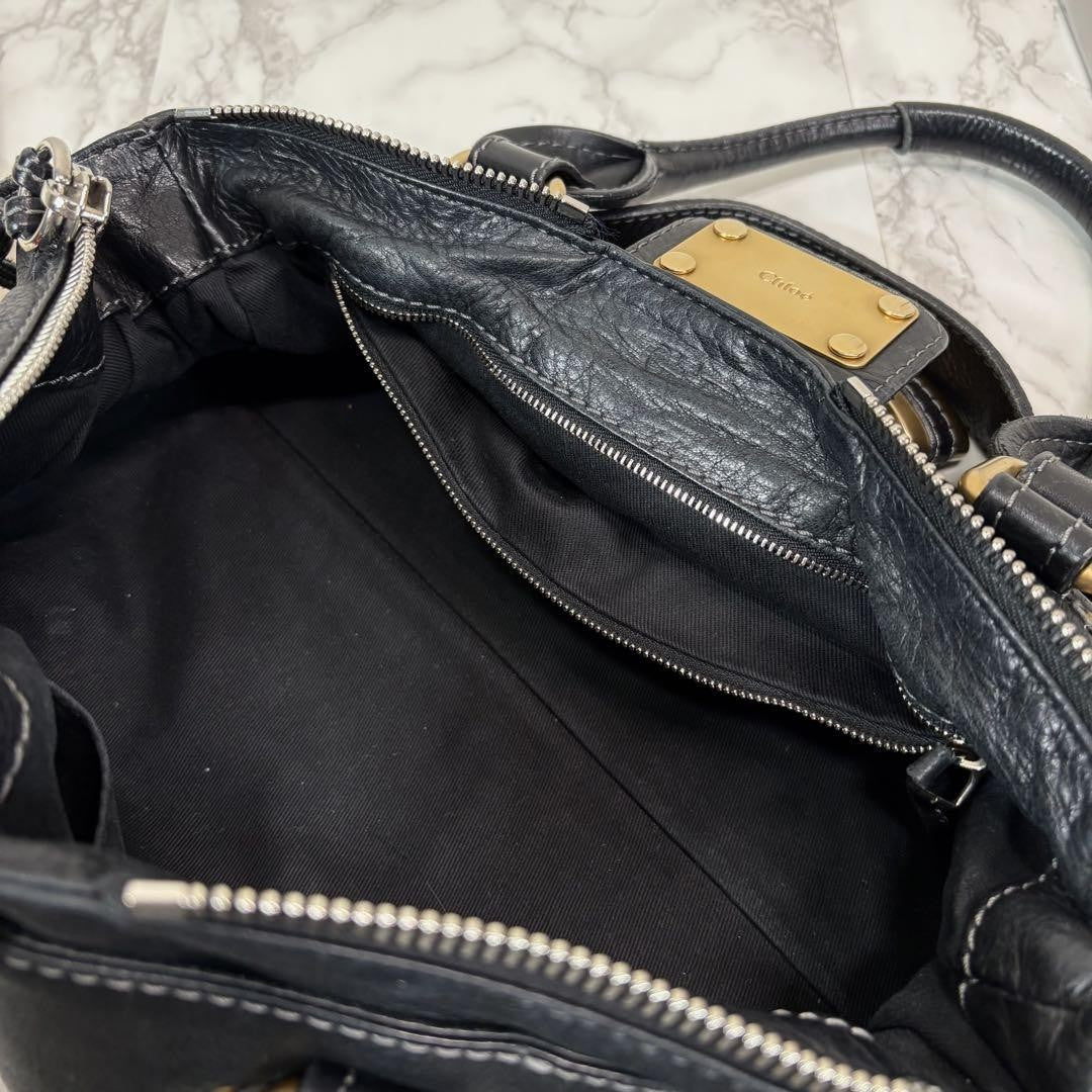 Chloe paddington 2way hand bag shoulder bag leather black padlock key used 32914