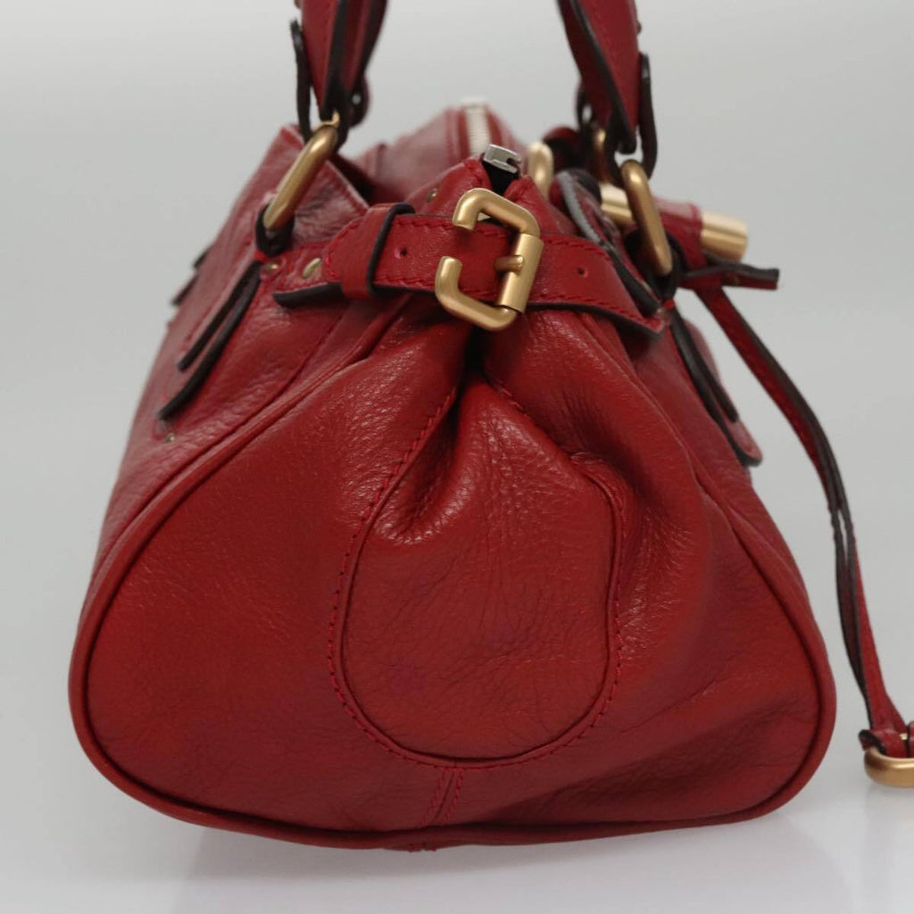 Chloe paddington hand bag leather red gold silver auth am7383