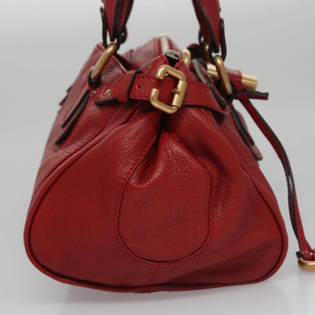 Chloe paddington hand bag leather red gold silver auth am7383