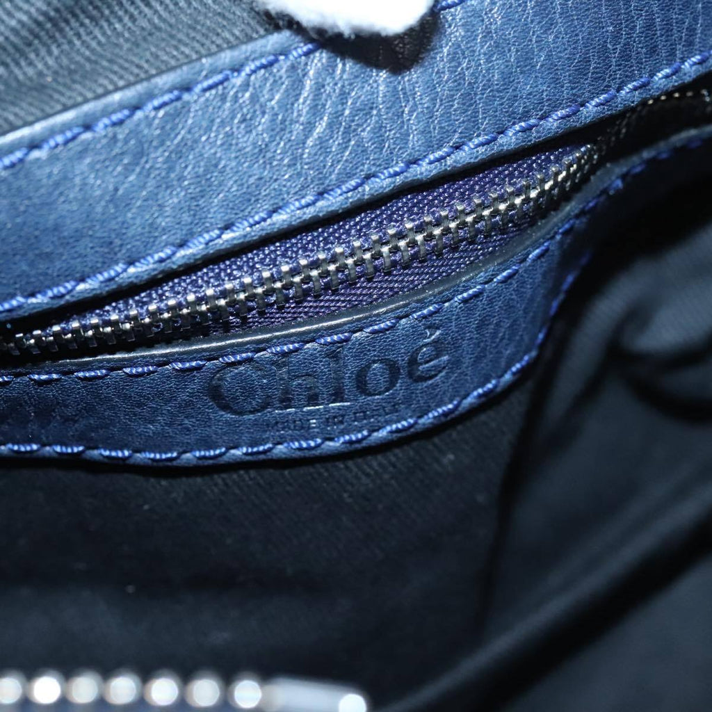 Chloe paddington mini hand bag leather navy silver auth am7485