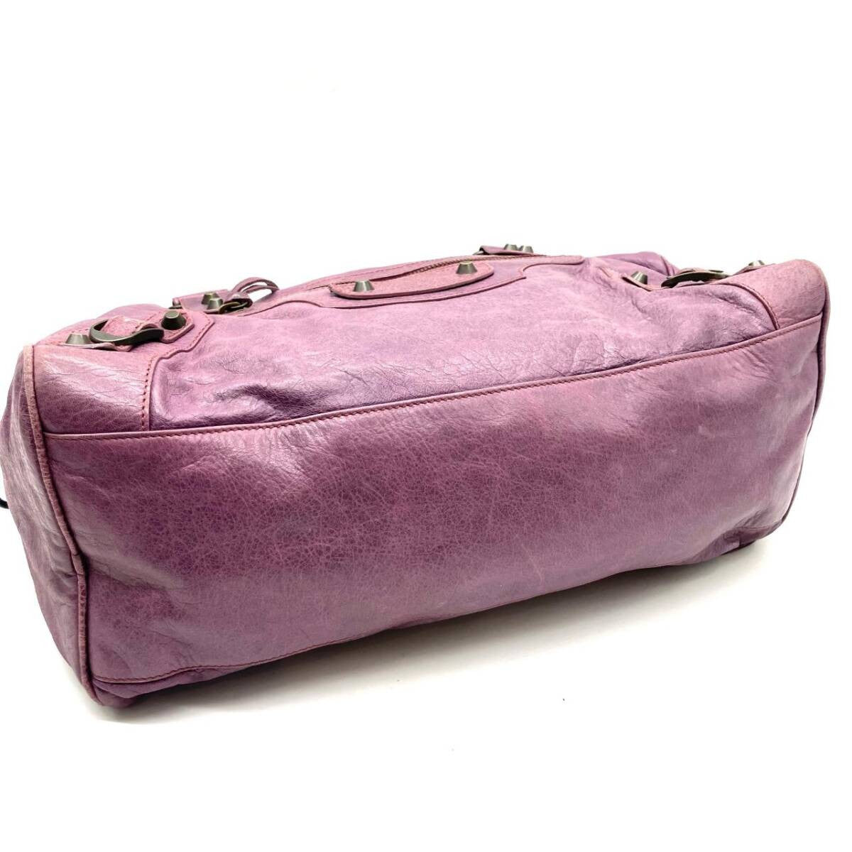 BALENCIAGA The Twiggy Purple Leather 2Way Bag 128523 Motorcycle Bag Strap Mirror