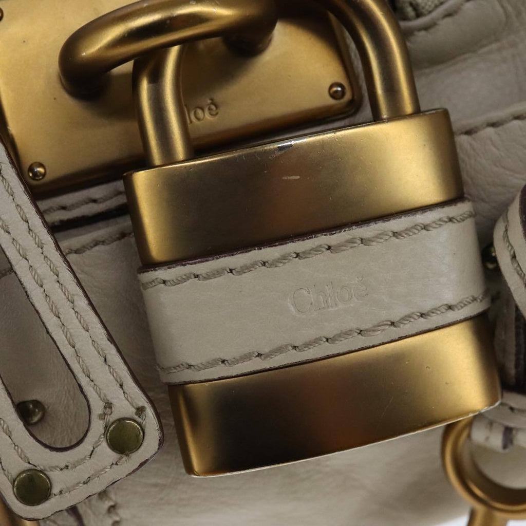 Chloe mini paddington hand bag leather white gold silver auth hk1875
