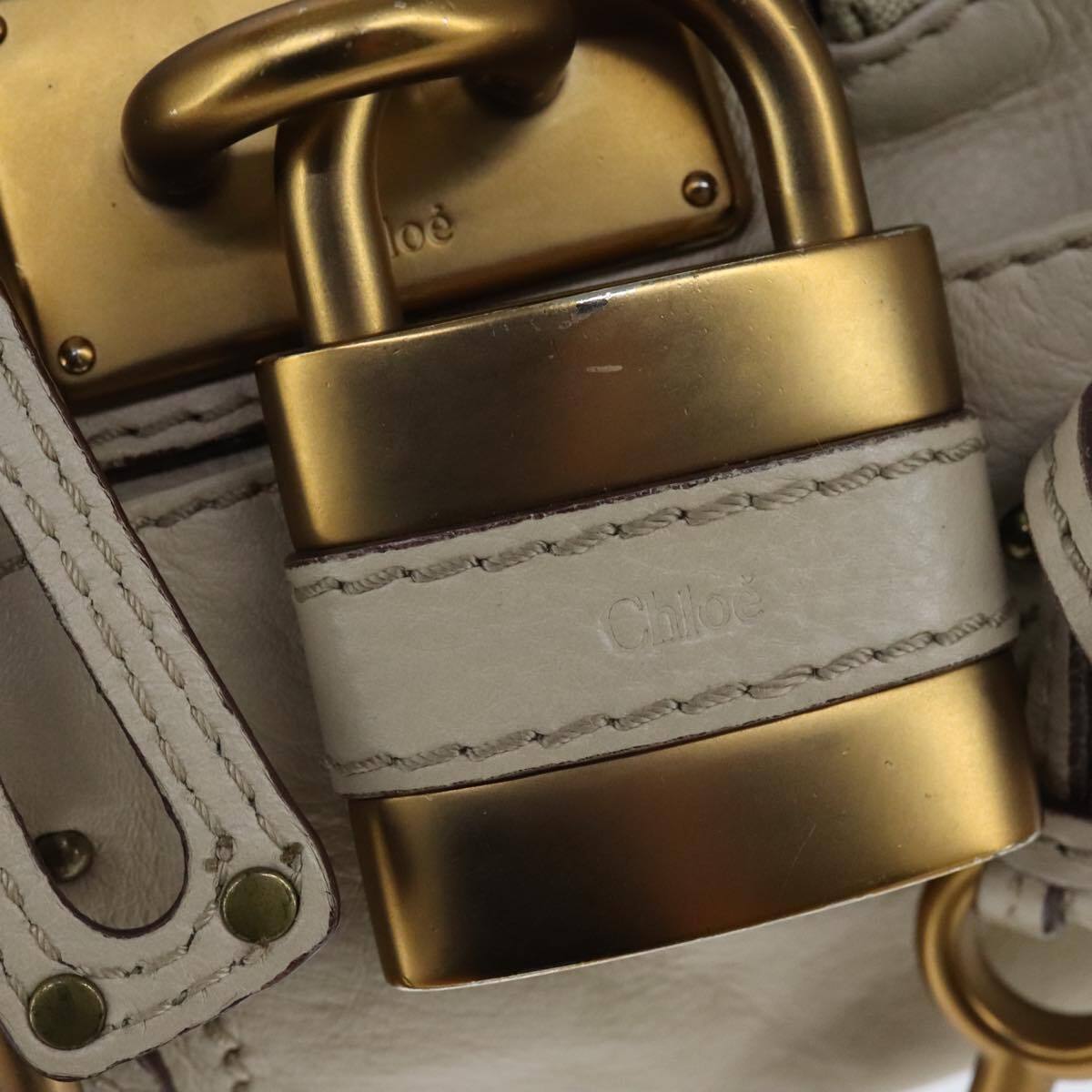 Chloe mini paddington hand bag leather white gold silver auth hk1875