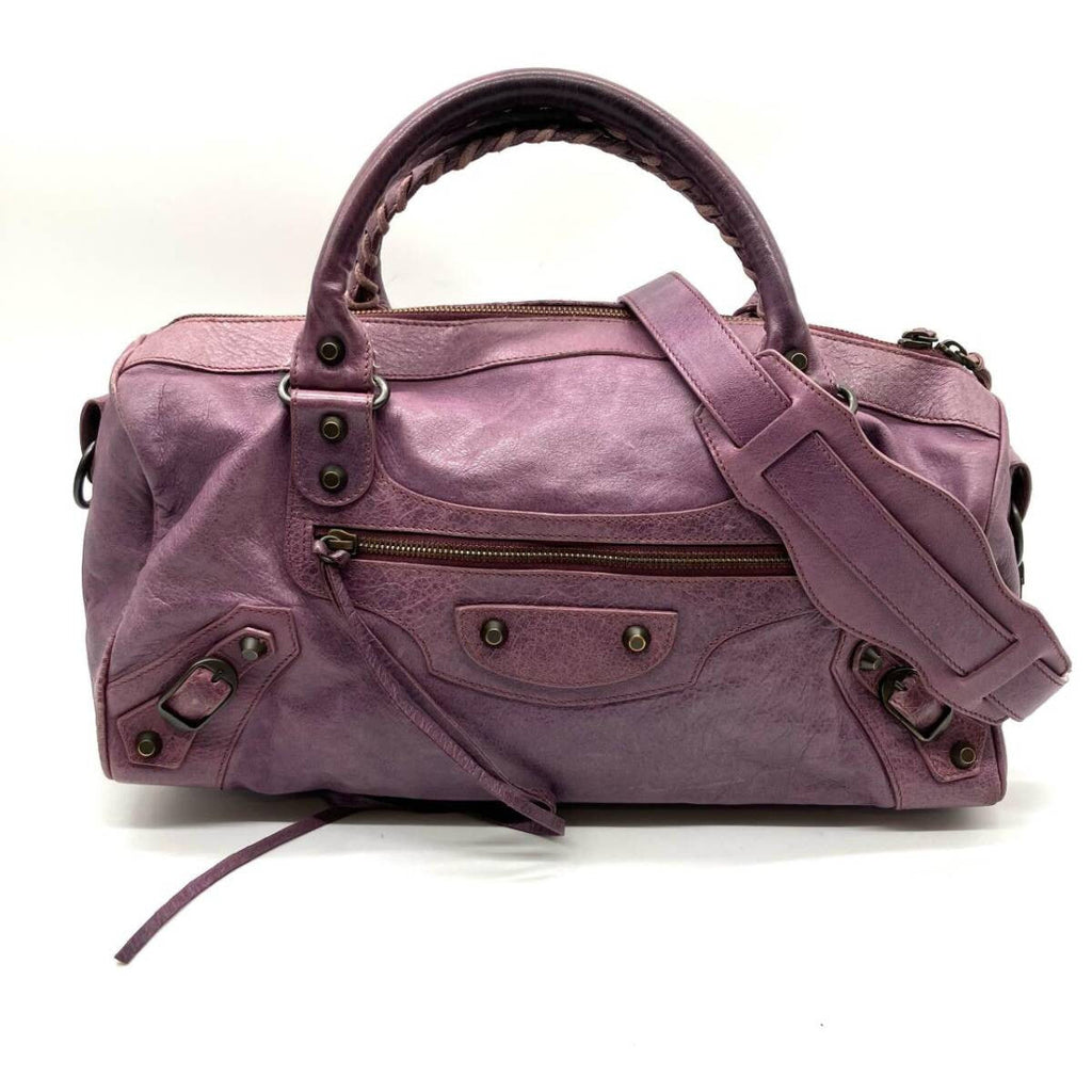 BALENCIAGA The Twiggy Purple Leather 2Way Bag 128523 Motorcycle Bag Strap Mirror