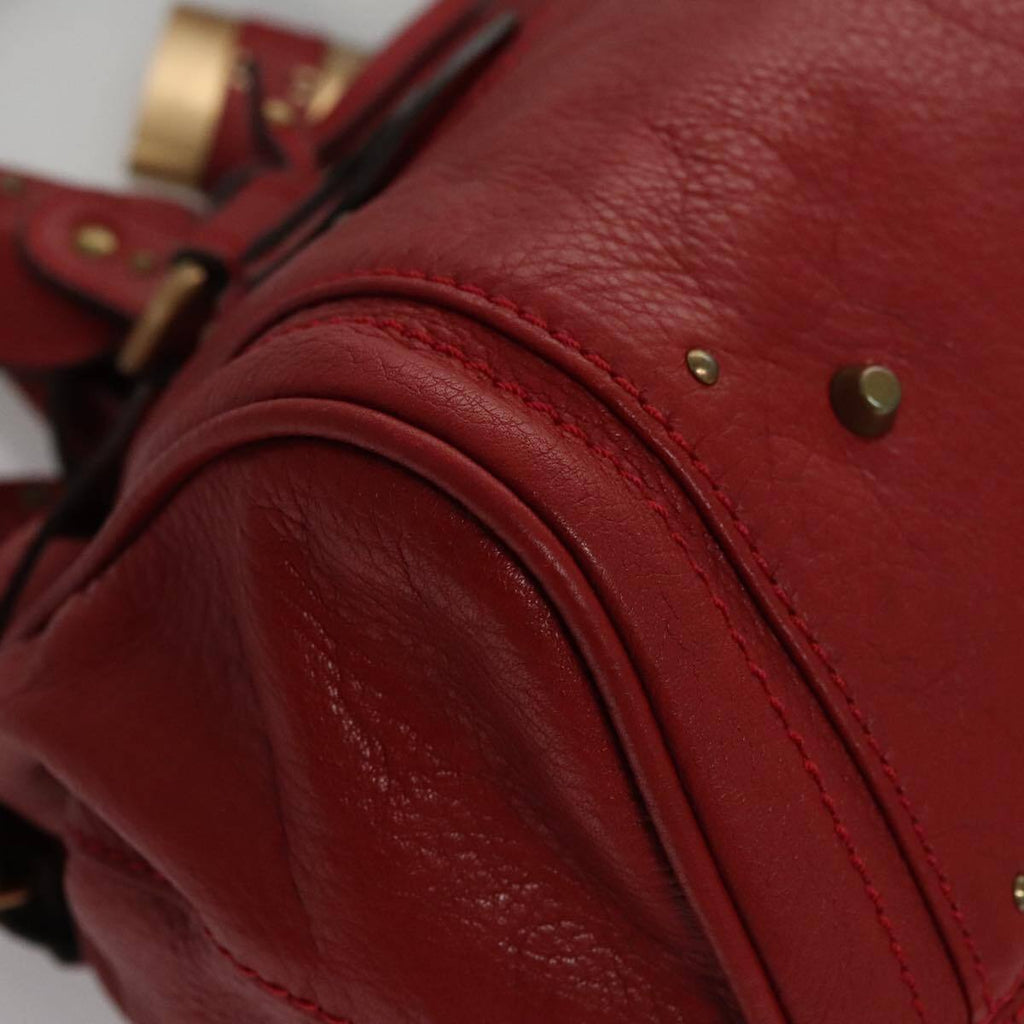 Chloe paddington hand bag leather red gold silver auth am7383