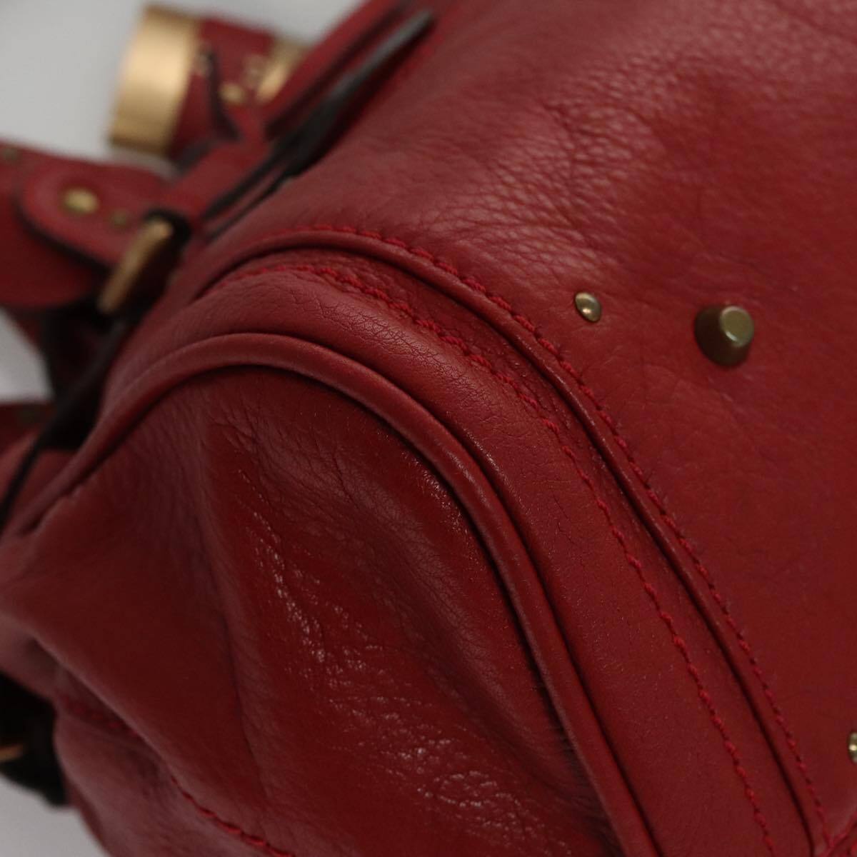 Chloe paddington hand bag leather red gold silver auth am7383
