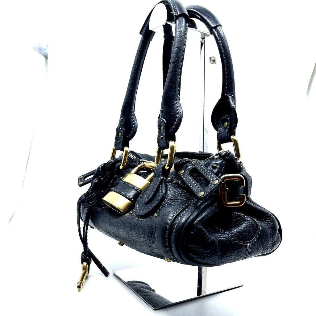 Chloe paddington mini hand bag black leather key padrock auth rare