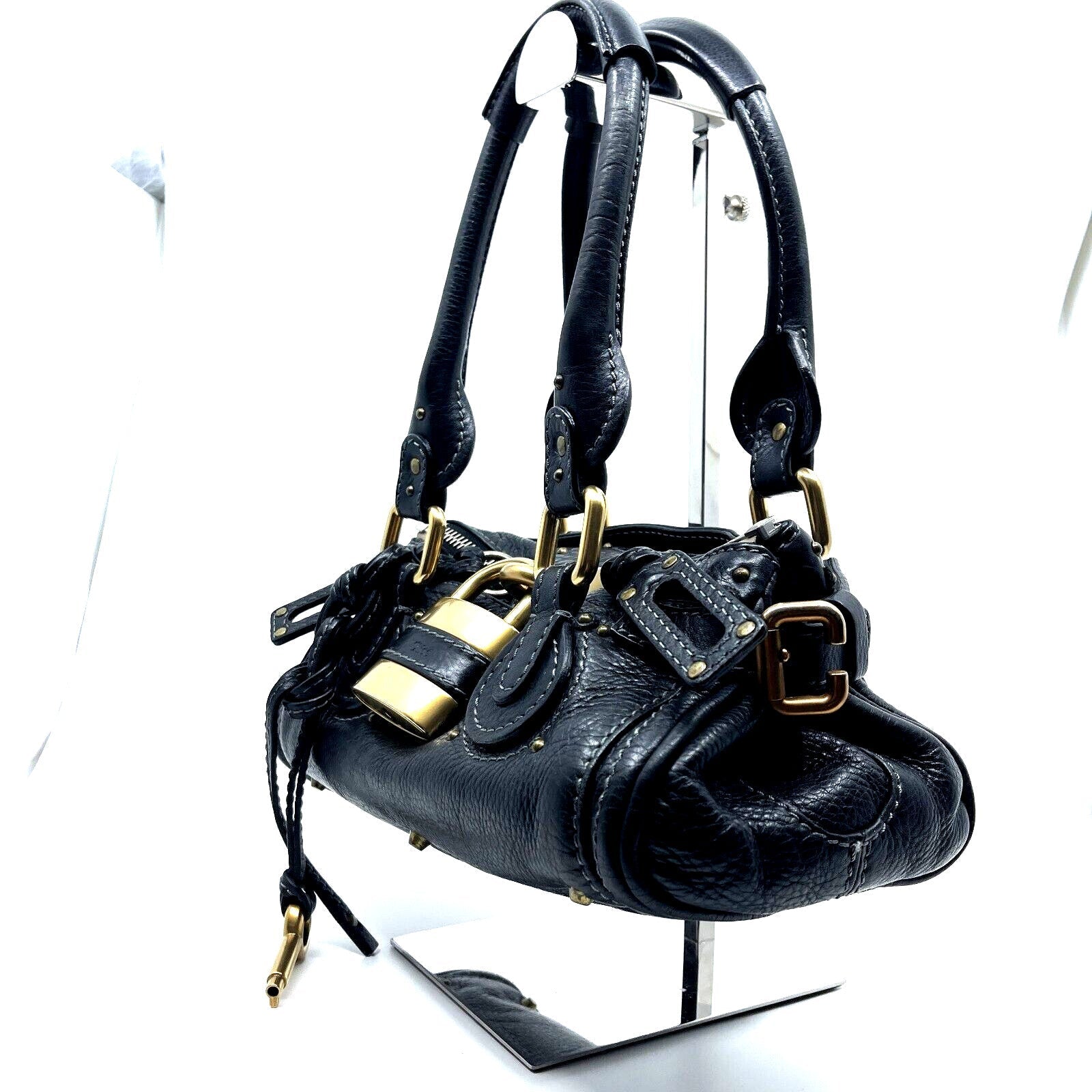Chloe paddington mini hand bag black leather key padrock auth rare