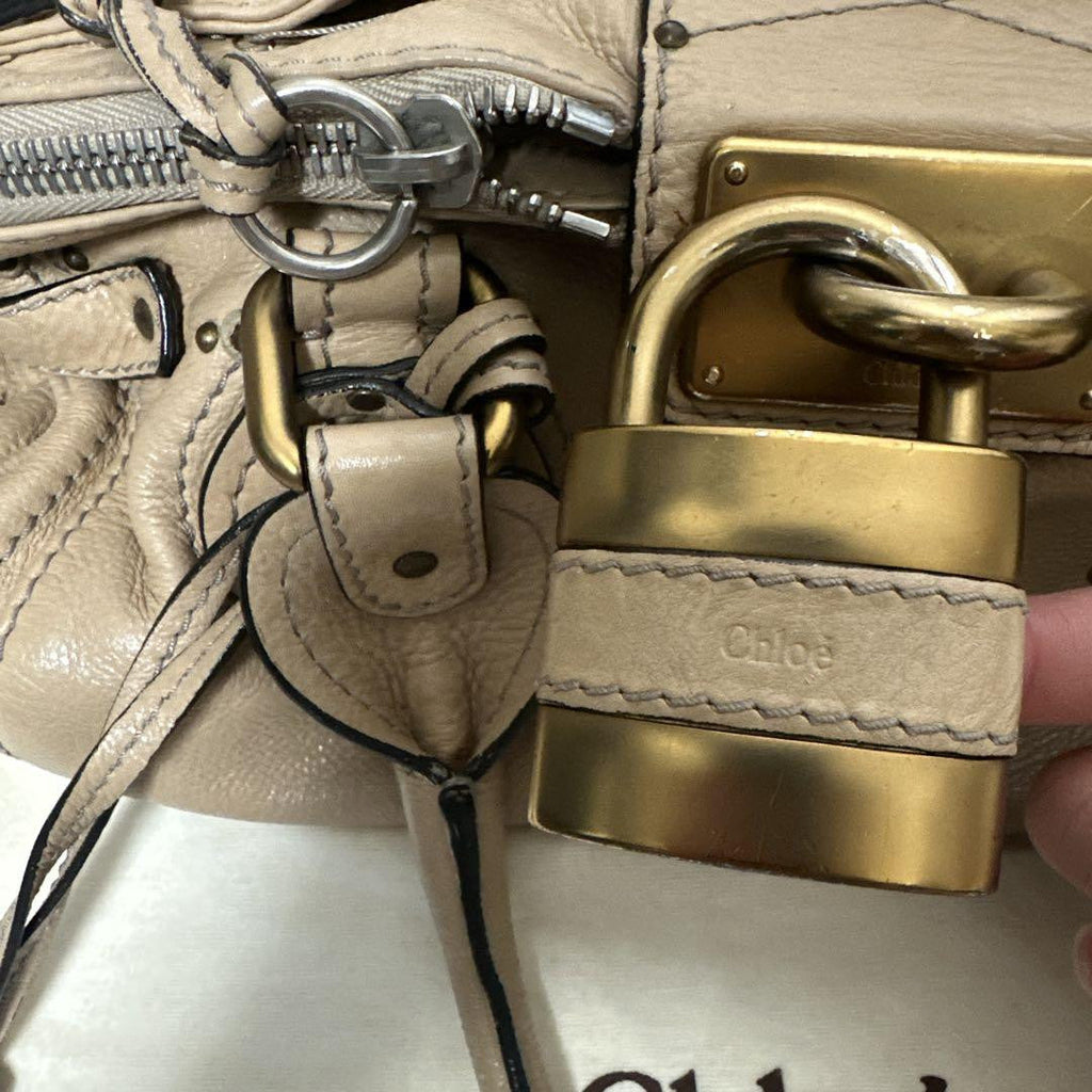 Chloe paddington shoulder bag handbag padlock key leather beige