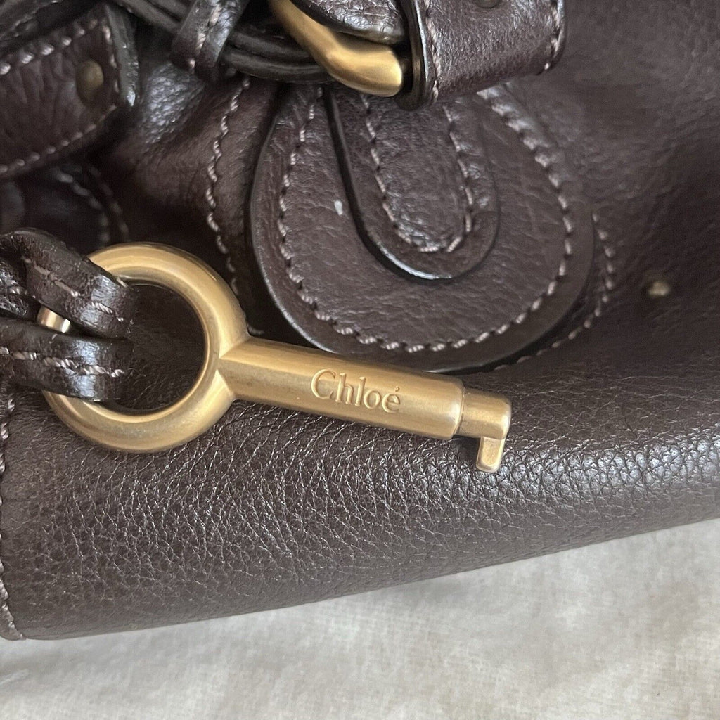 Chloe paddington leather hand bag dark brown leather medium padlock key f s 1