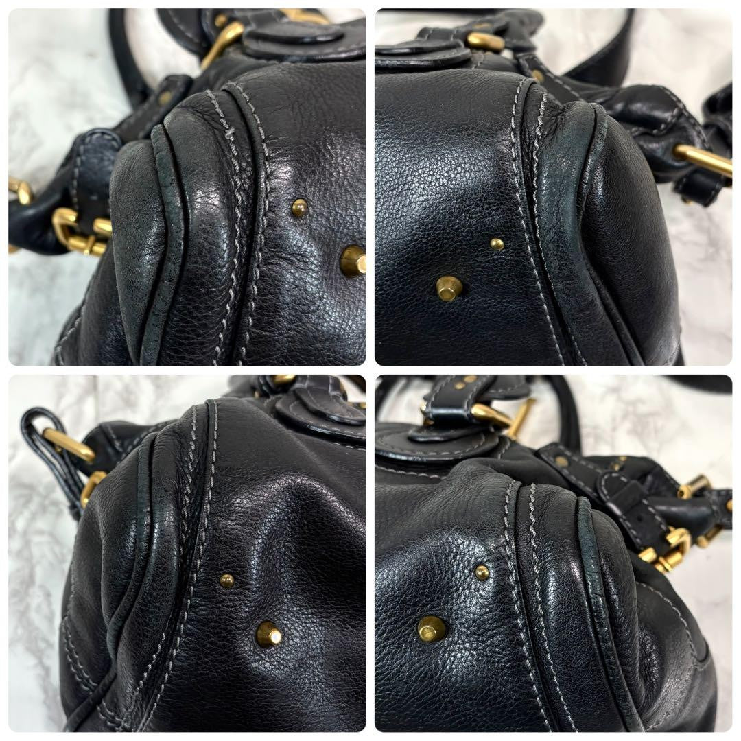 Chloe paddington 2way hand bag shoulder bag leather black padlock key used 32914