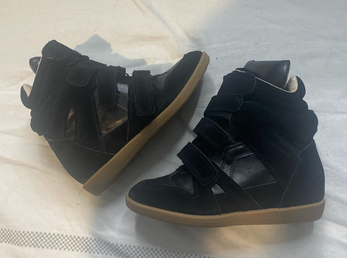 Isabel Marantz Bekett Sneakers Shoes Black Suede Wedge Black Leather Size 36