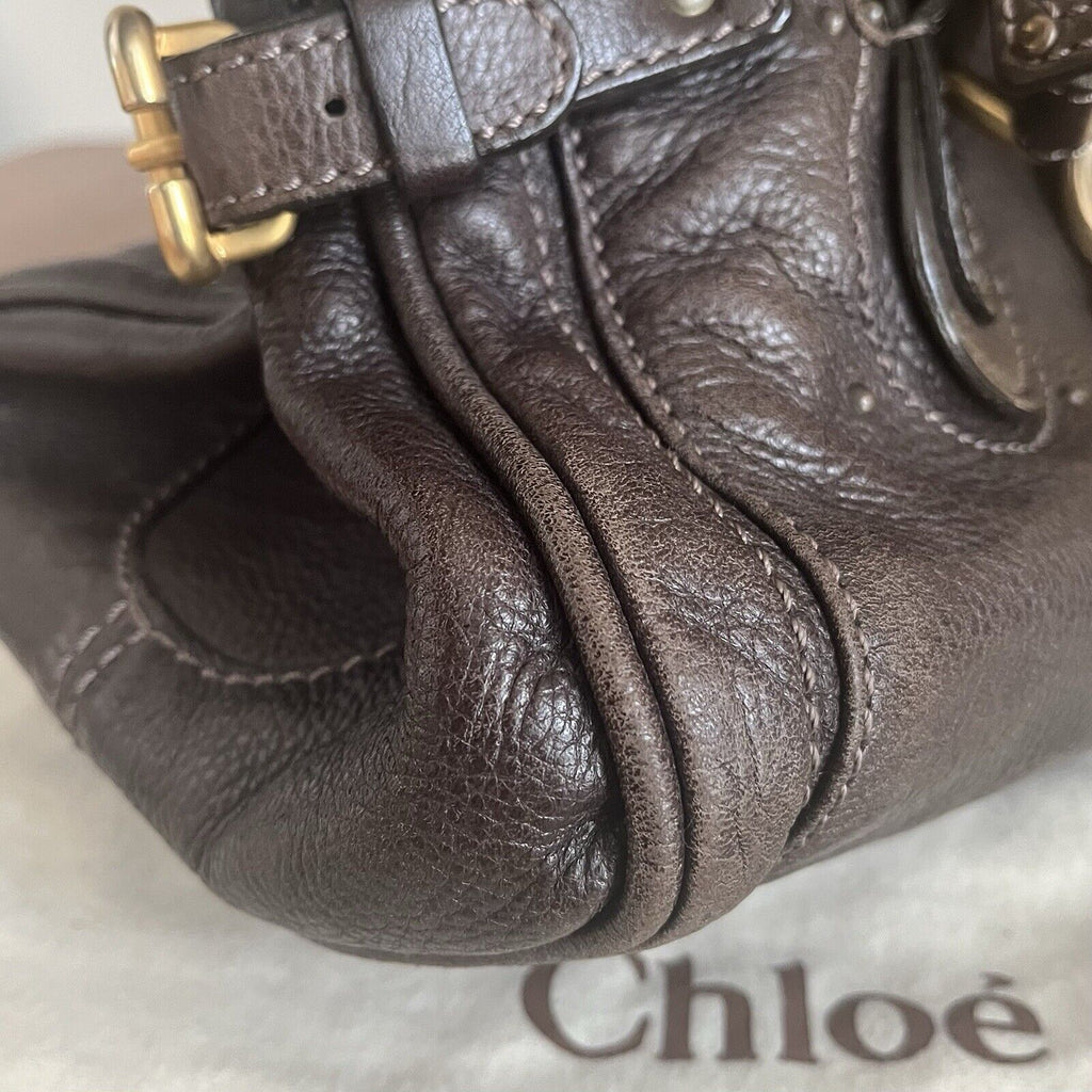 Chloe paddington leather hand bag dark brown leather medium padlock key f s 1