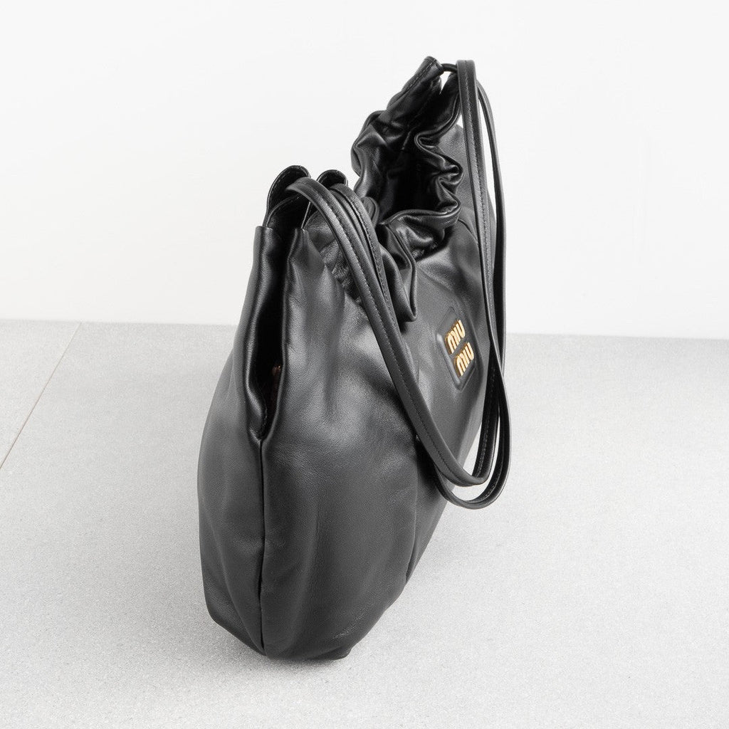 MIU MIU Nappa Leather  Hobo Bag  Black AW24 Shoulder Handbag 5BC175