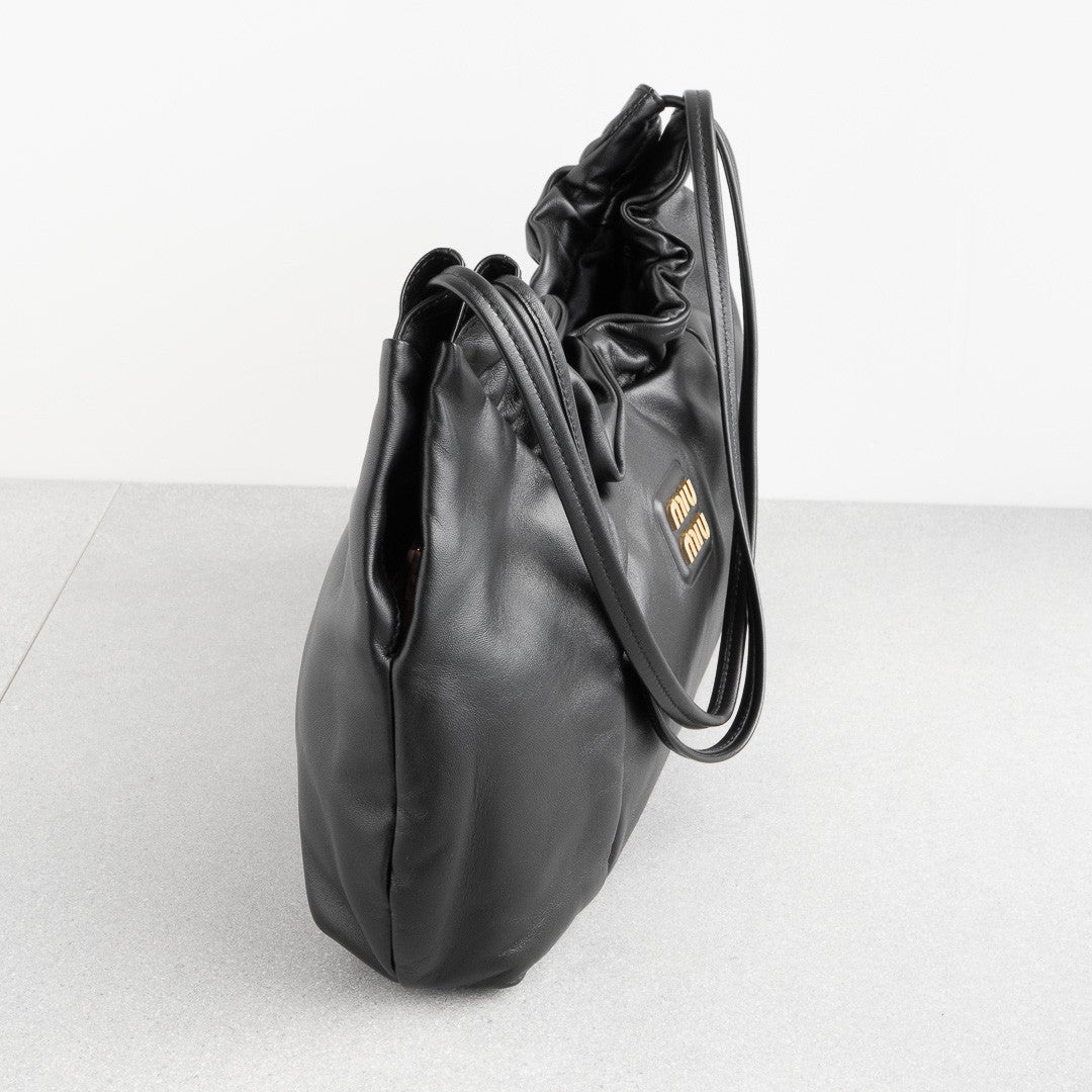 MIU MIU Nappa Leather  Hobo Bag  Black AW24 Shoulder Handbag 5BC175