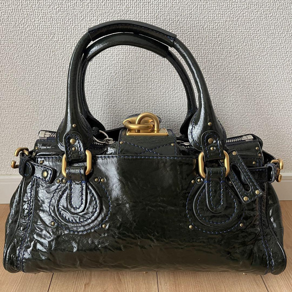 Chloe paddington handbag shoulder bag padlock key khaki enamel leather
