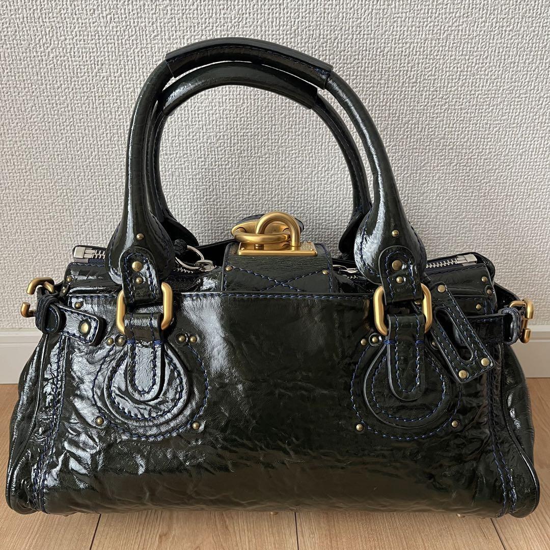 Chloe paddington handbag shoulder bag padlock key khaki enamel leather