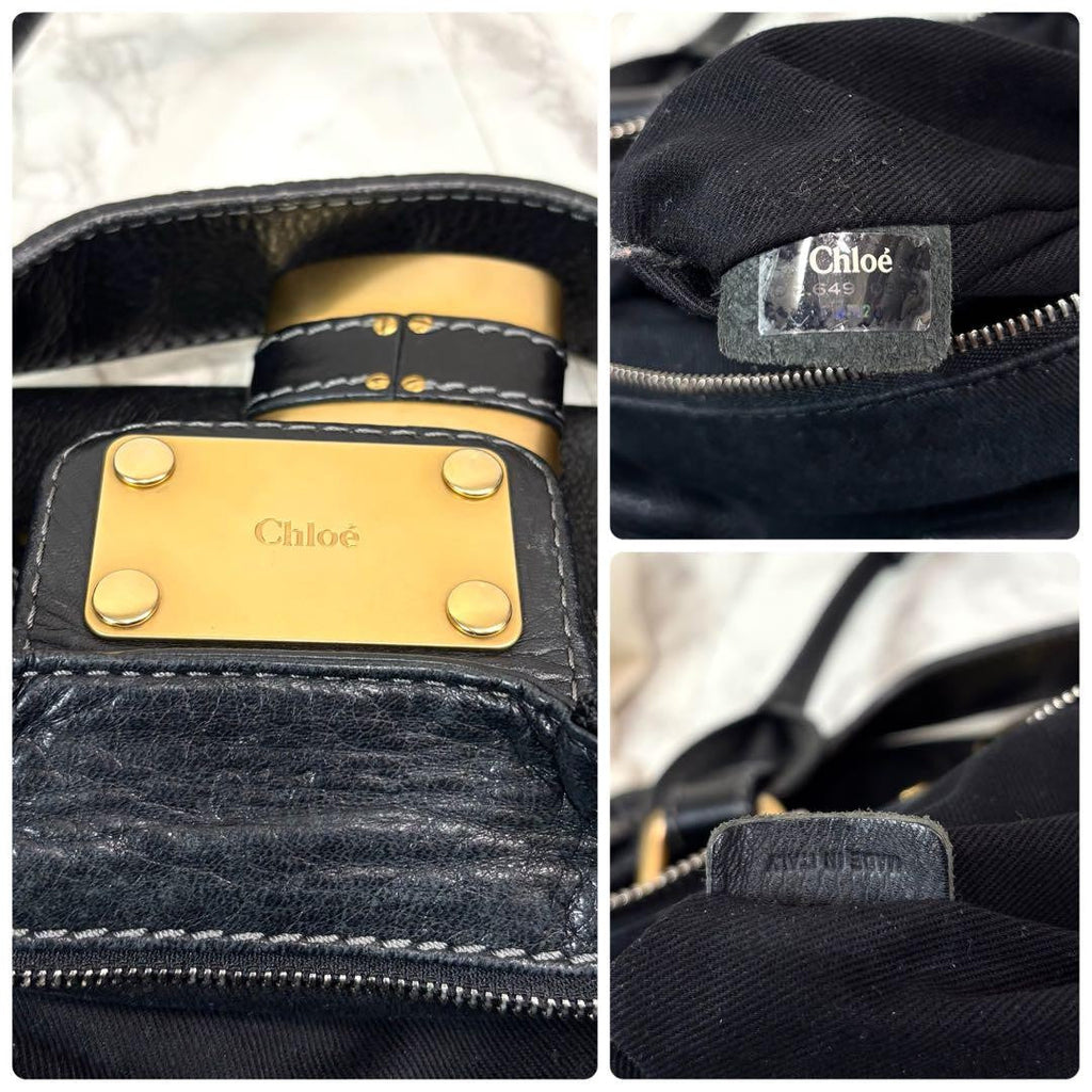 Chloe paddington 2way hand bag shoulder bag leather black padlock key used 32914