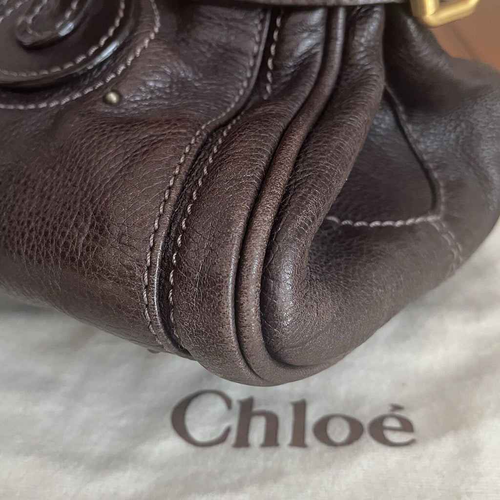Chloe paddington leather hand bag dark brown leather medium padlock key f s 1
