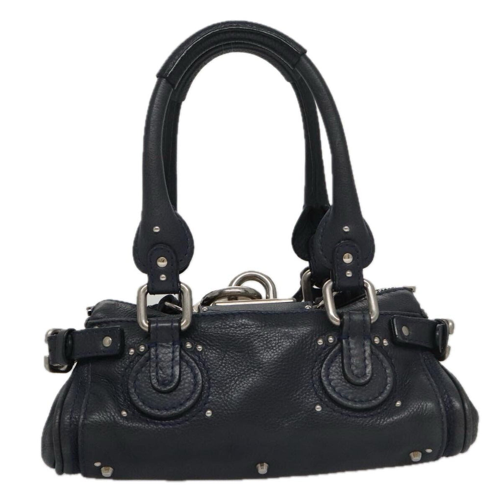 Chloe paddington mini hand bag leather navy silver auth am7485