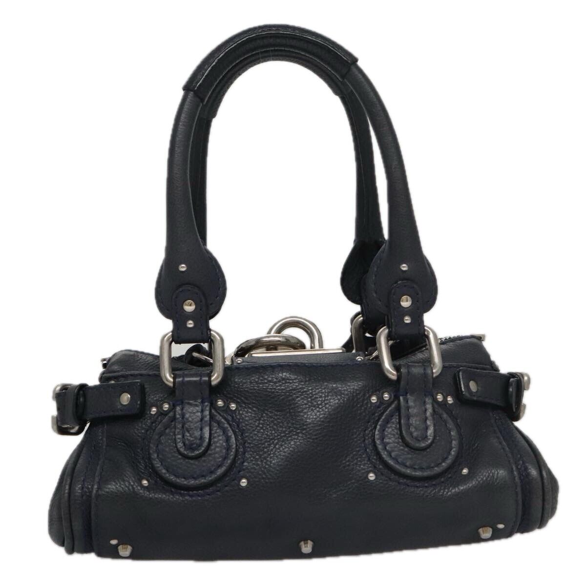 Chloe paddington mini hand bag leather navy silver auth am7485