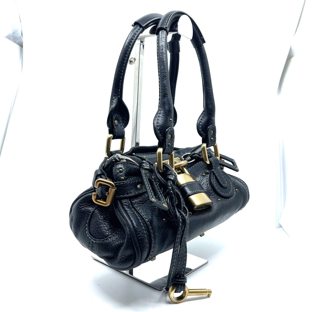 Chloe paddington mini hand bag black leather key padrock auth rare