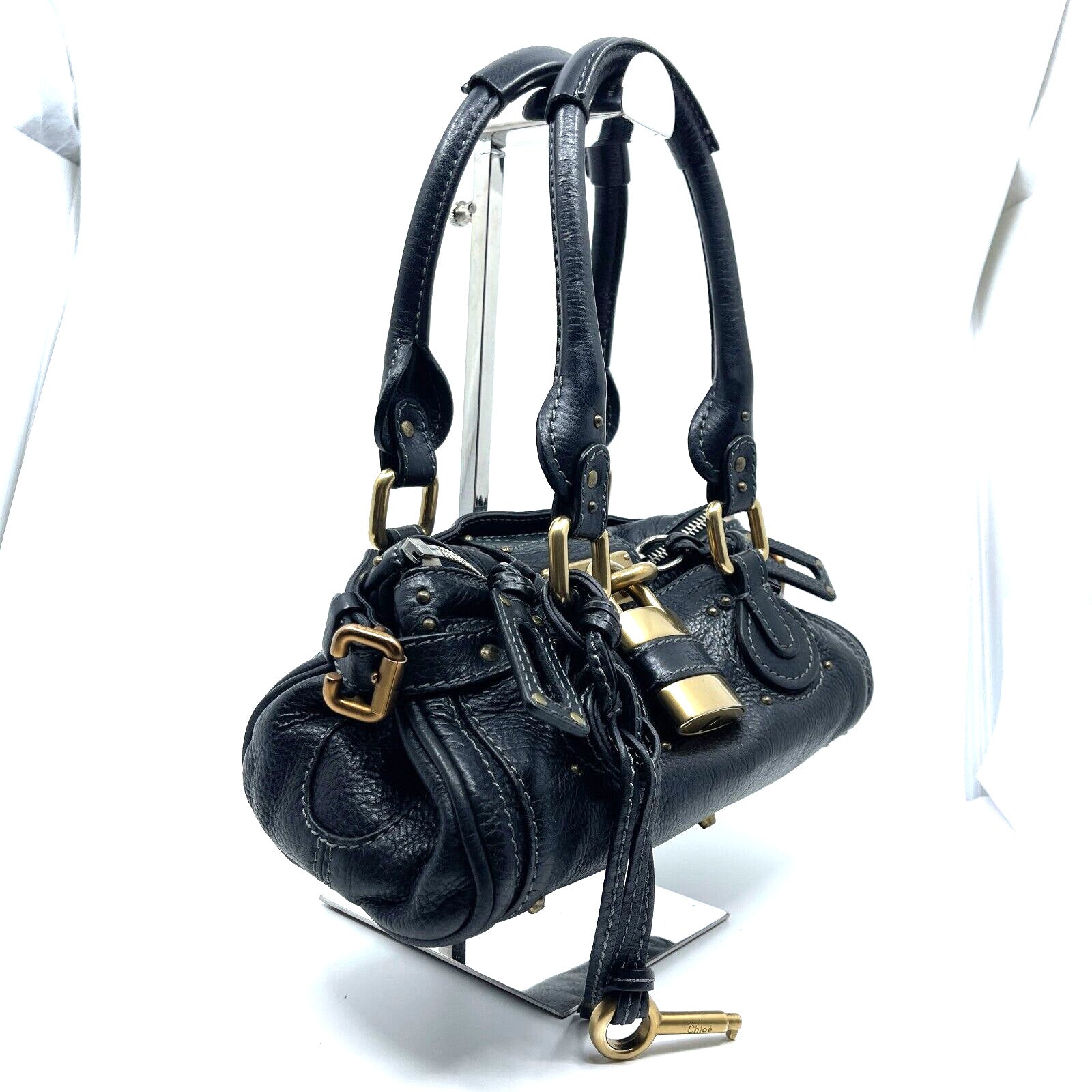 Chloe paddington mini hand bag black leather key padrock auth rare
