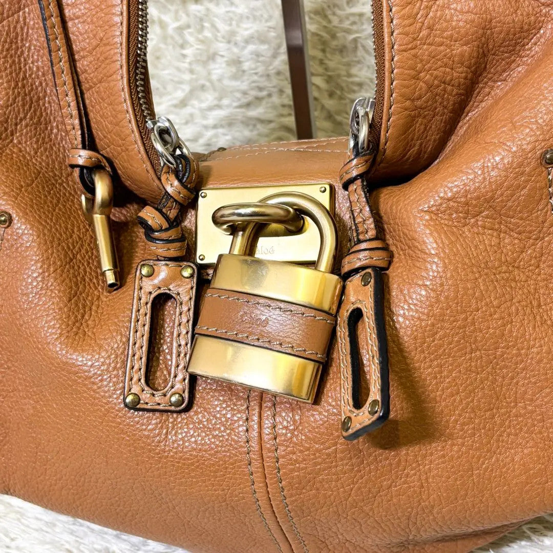 Authentic Chloe Paddington Leather Shoulder Bag One-Handle Brown Camel Rare GOOD