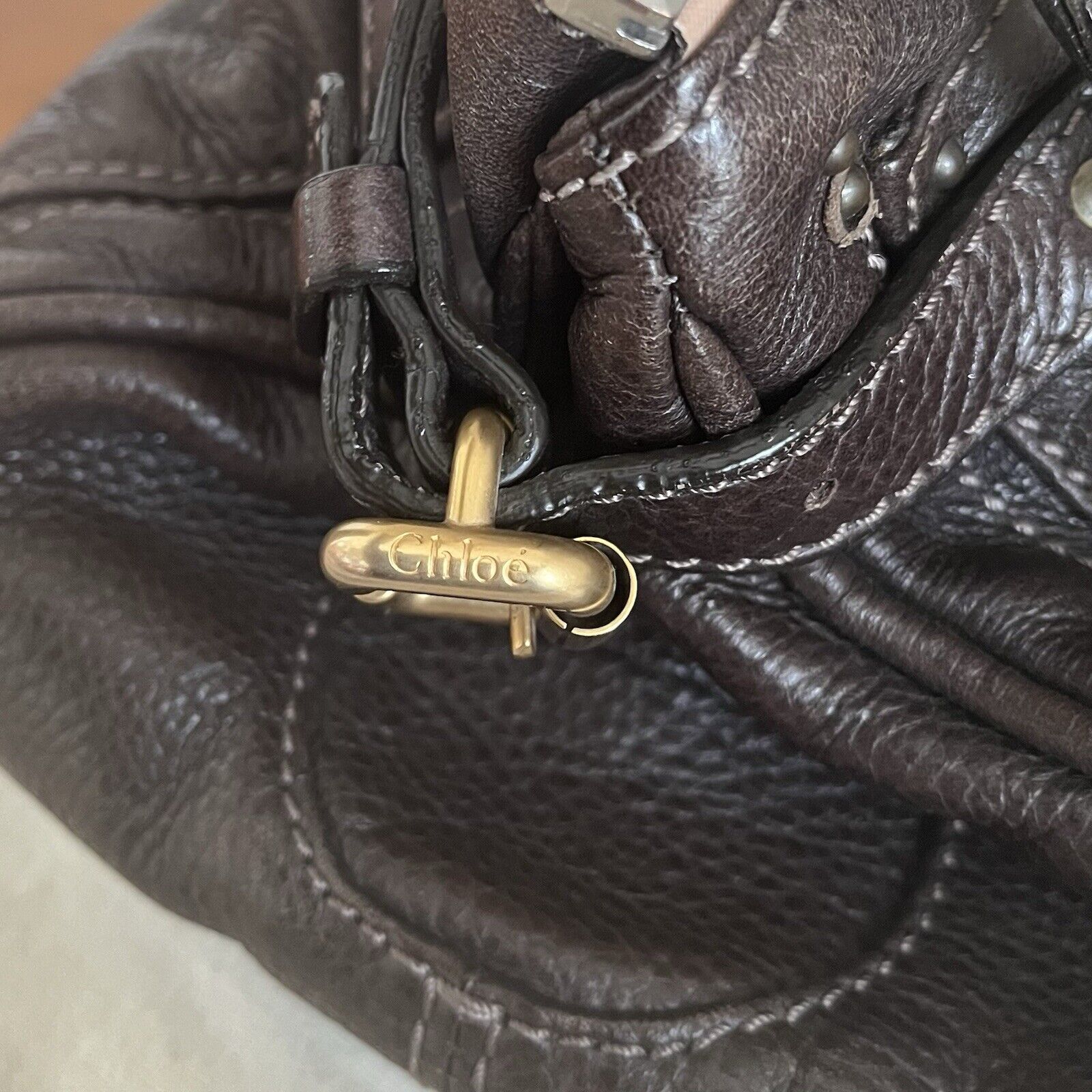 Chloe paddington leather hand bag dark brown leather medium padlock key f s 1