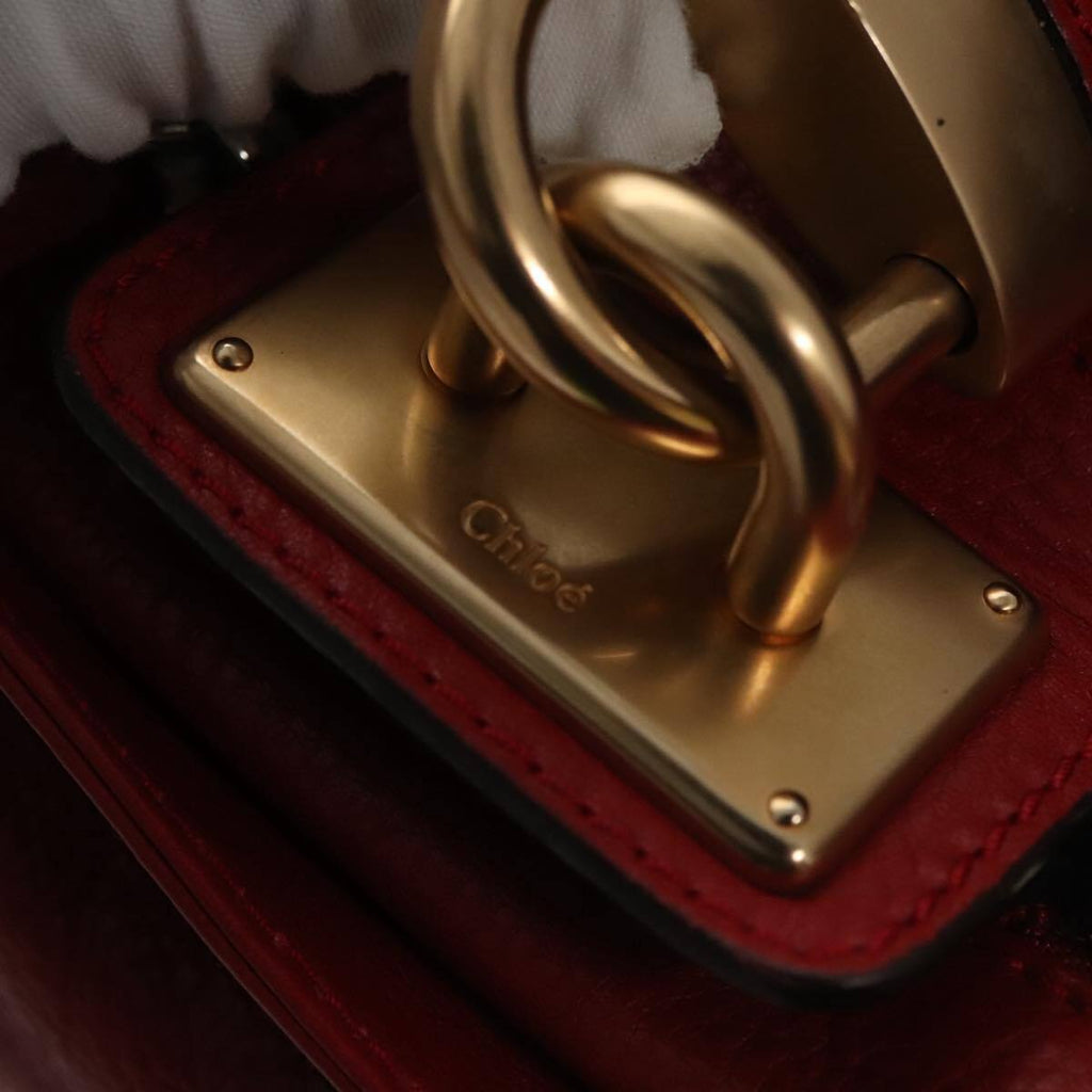 Chloe paddington hand bag leather red gold silver auth am7383