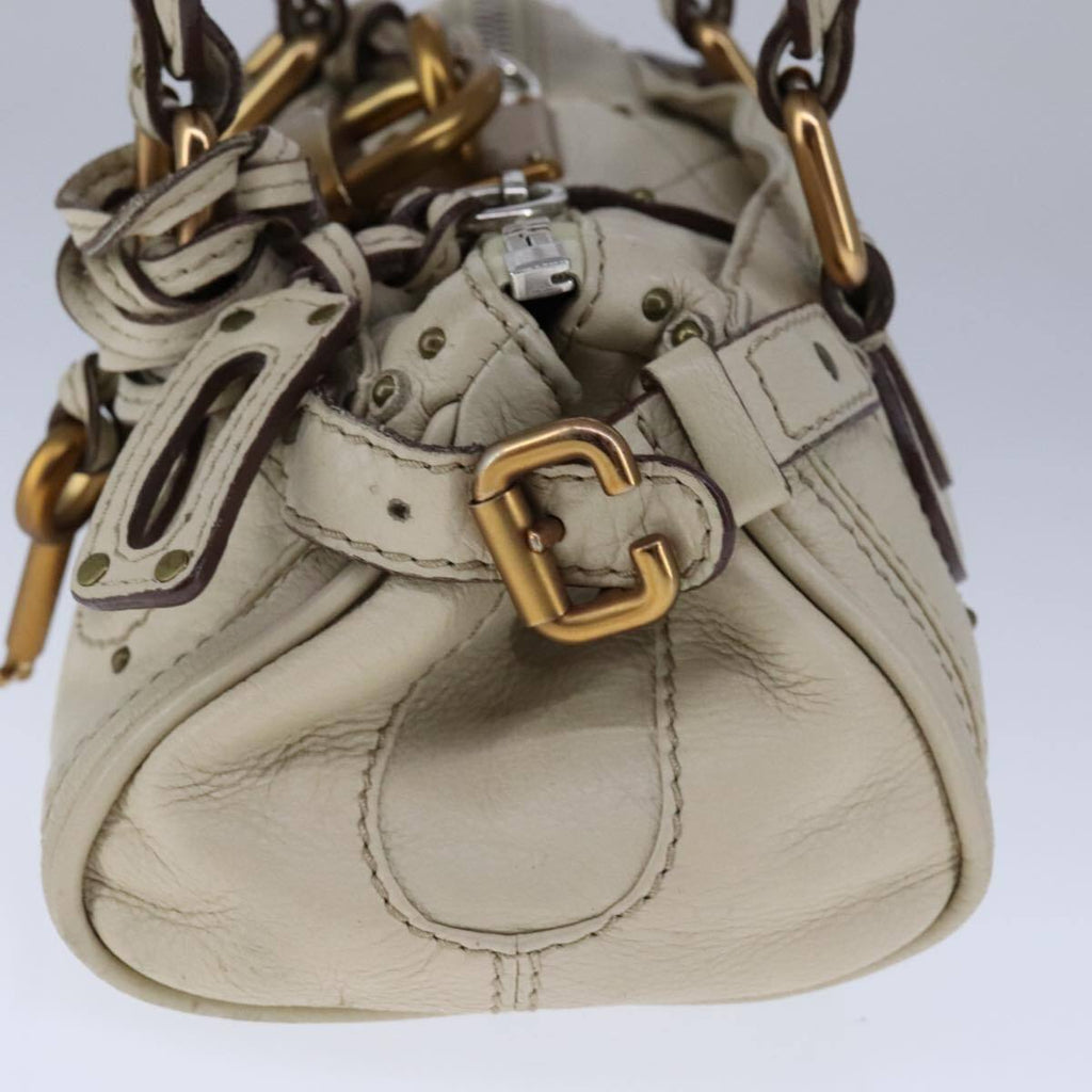 Chloe mini paddington hand bag leather white gold silver auth hk1875